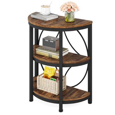 Half Round End Table, 3-Tier Narrow Side Table with Metal Frame, Half Circle Table, Half Moon Small Coffee Accent Table Bedside Table for Living Room, Bedroom